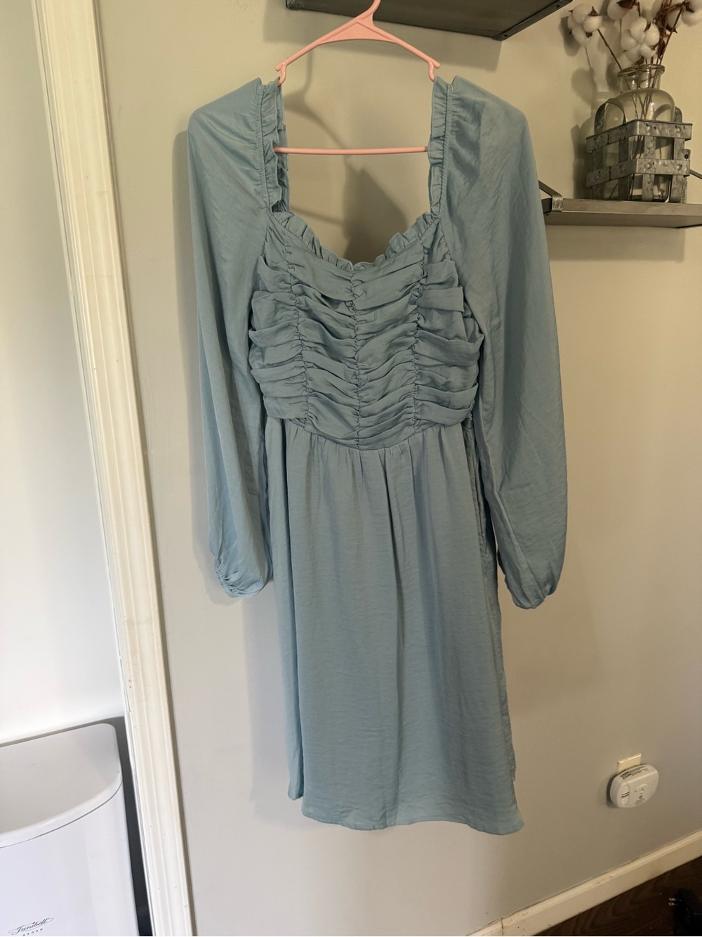 bohme Light Blue Ruched Midi Dress with Long Sleeves size Medium